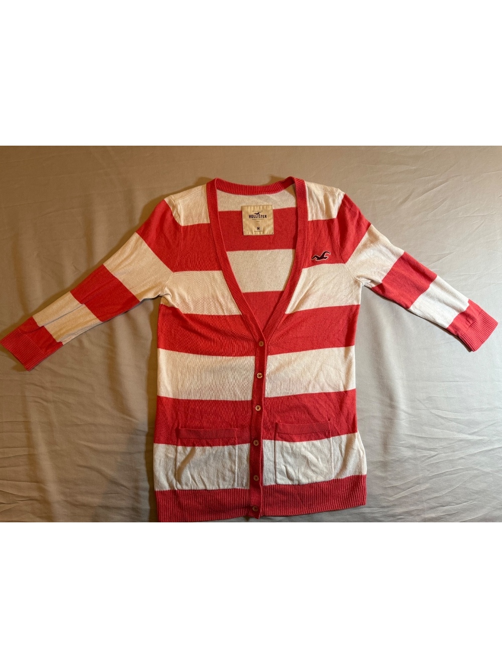 Hollister Preppy Pink and White Y2K Cardigan size medium
